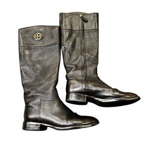 Tory Burch Junction Riding Boots — Black Tumbled Leather — Size 8.5